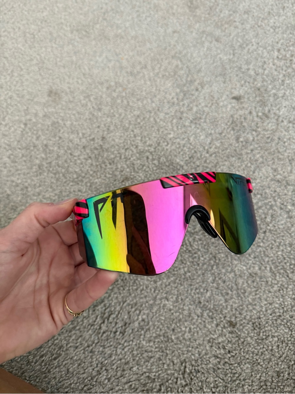 Authentic PIT Viper Mirrored Shield Visor Sunglasses in Rainbow Pink-Green